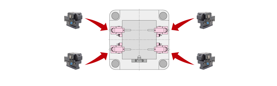 System configuration using Model GJC auto clamp with incomplete clamp detection on all clamps for an injection molding machine.